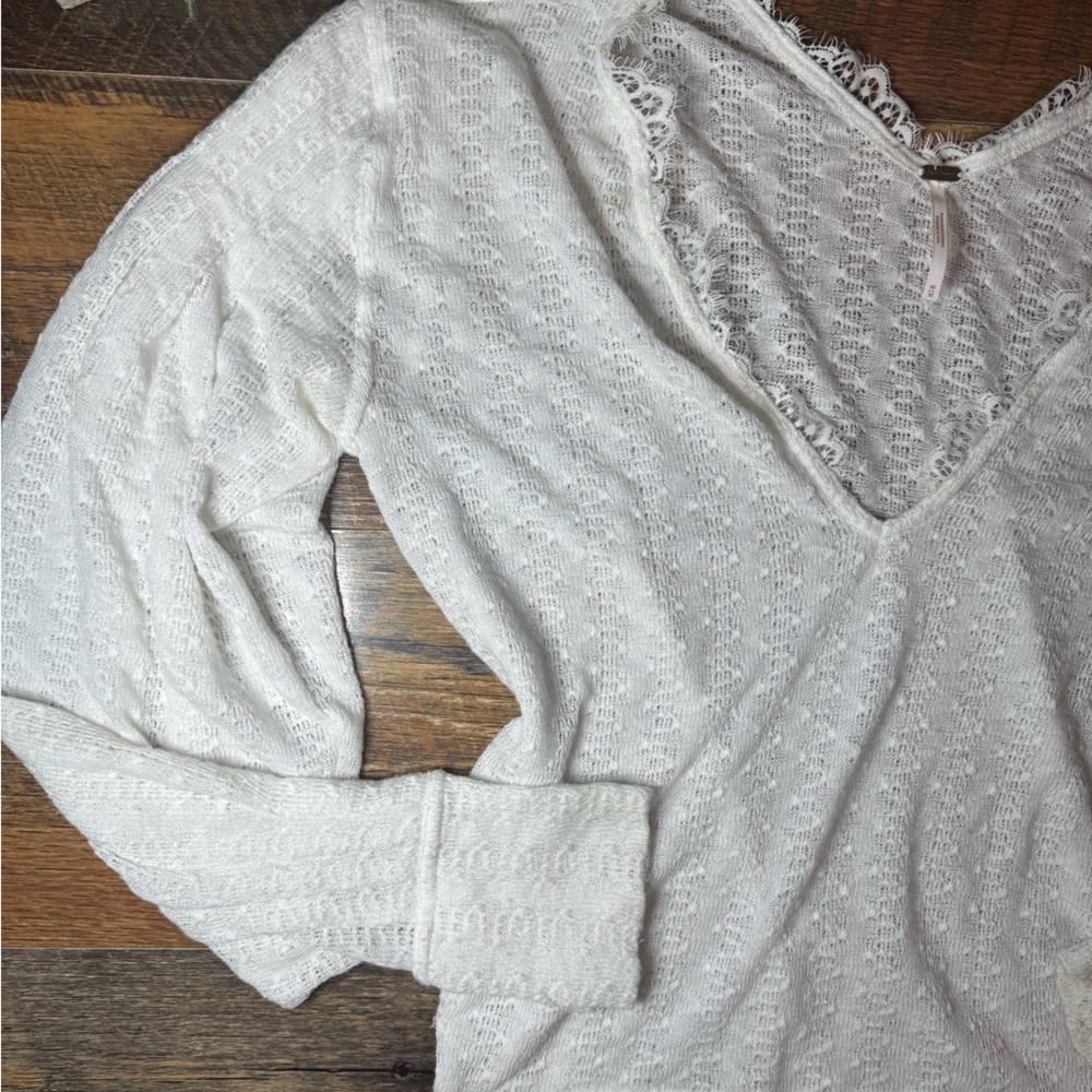 Free People Dream Girl Pointelle Knit Ivory Top- Medium - Picture 5 of 7